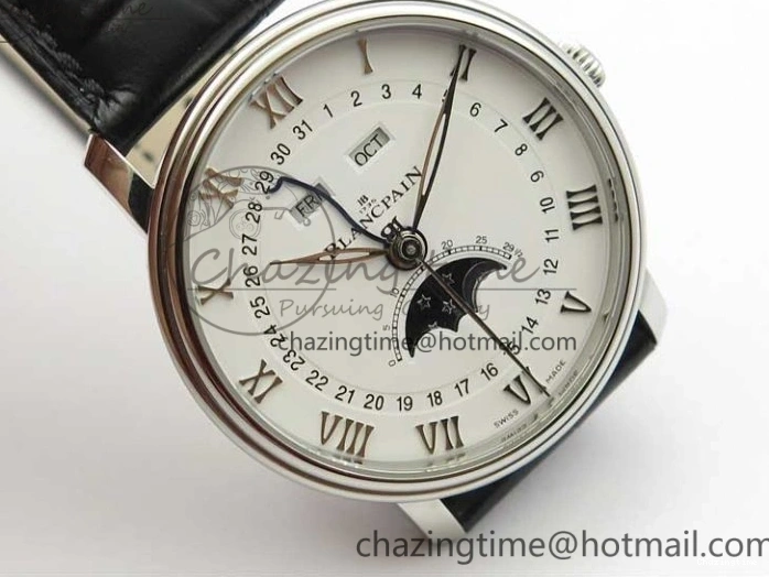 0128 MultiPurpose Villeret 6654 SS Complicated Function OMF 1:1 Best Edition White Dial on Black Leather Strap A6654 V 7901